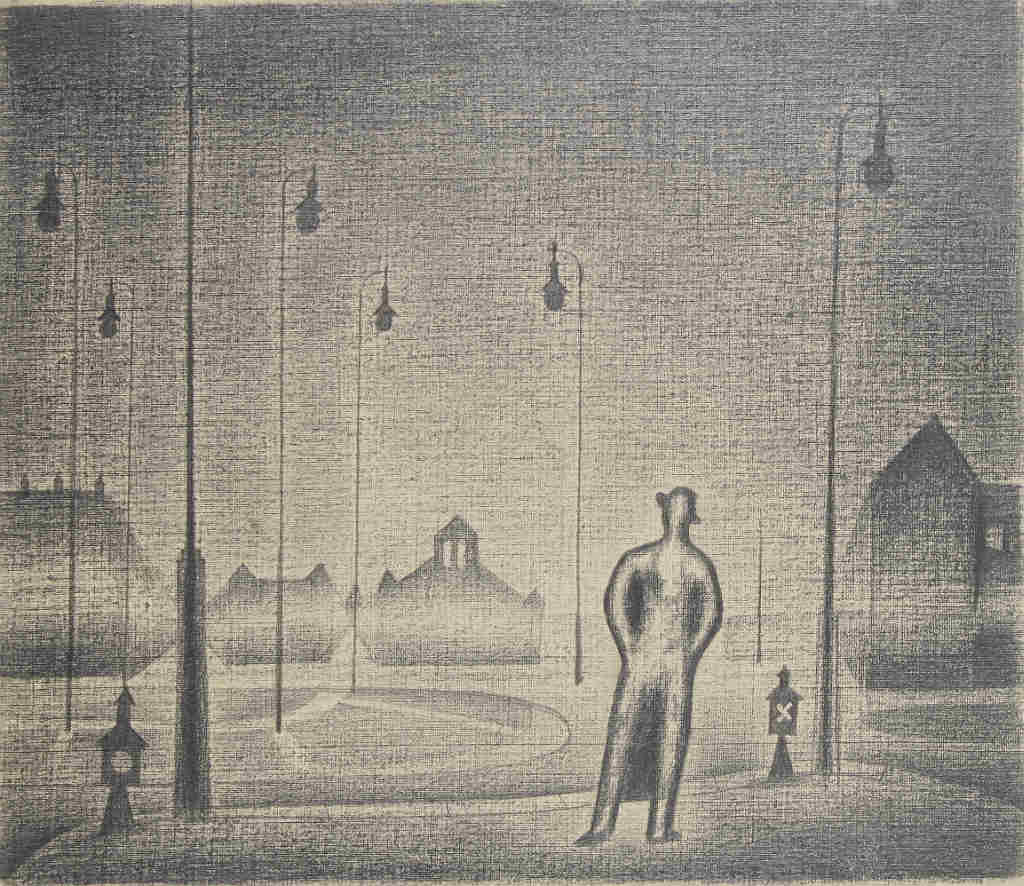 František Hudeček, Noční chodec,1945, lept, papír 